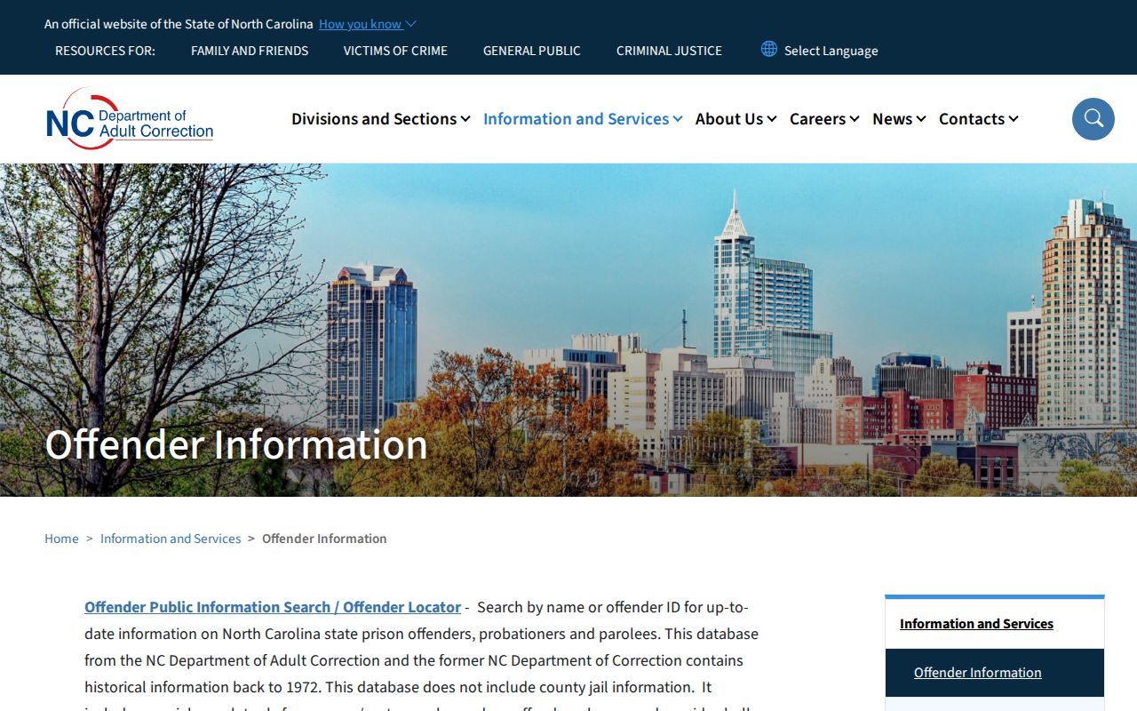 NCDAC offender search guidance for Bladen County arrest history