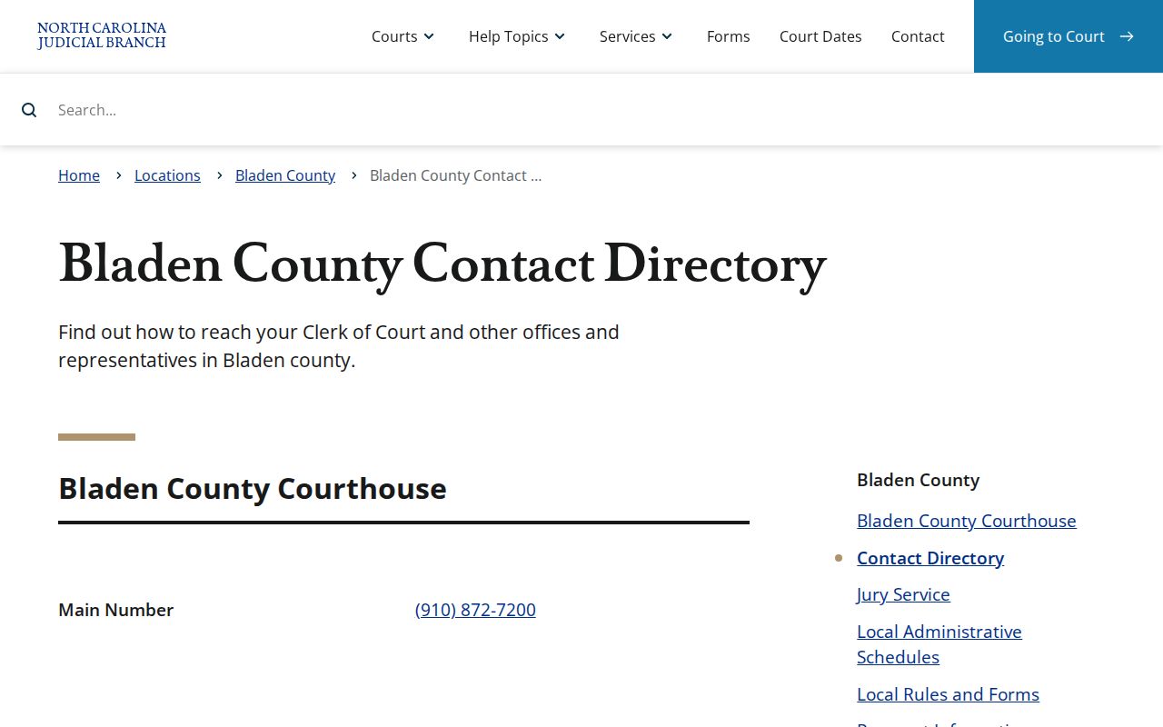 Bladen County criminal court contact directory