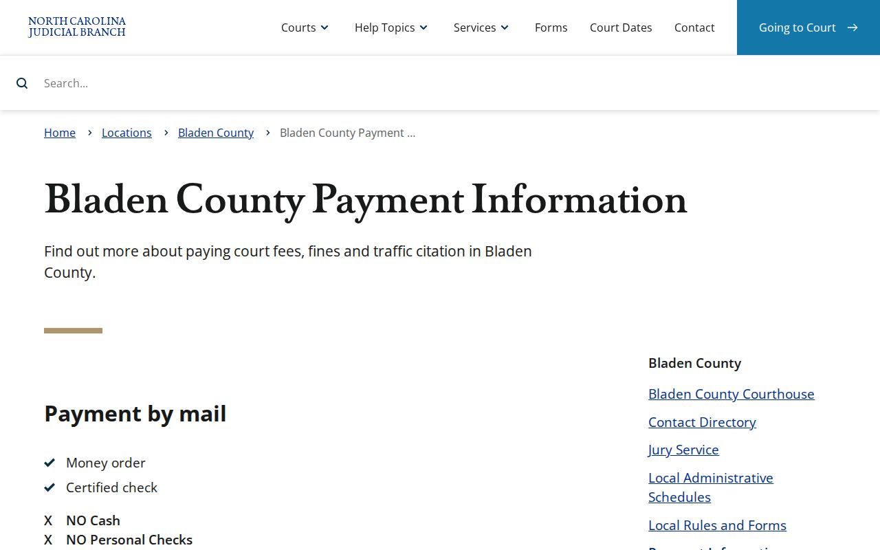 Bladen County criminal court payment information