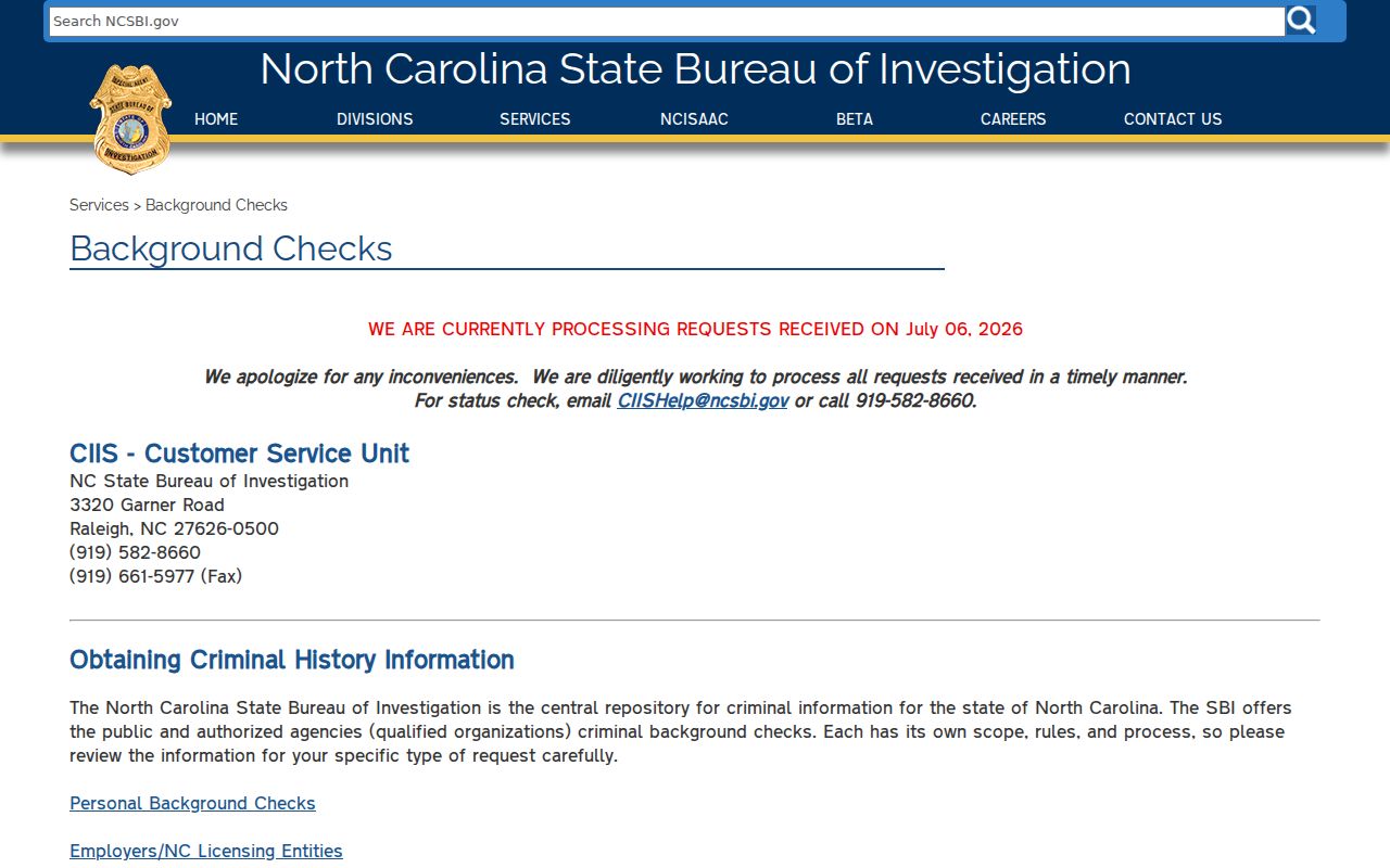 Bladen County criminal history SBI background check options
