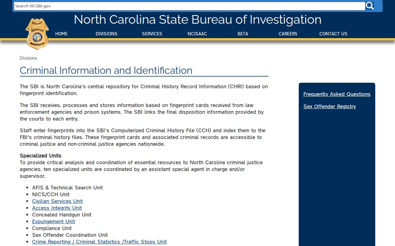 Bladen County criminal history SBI repository information