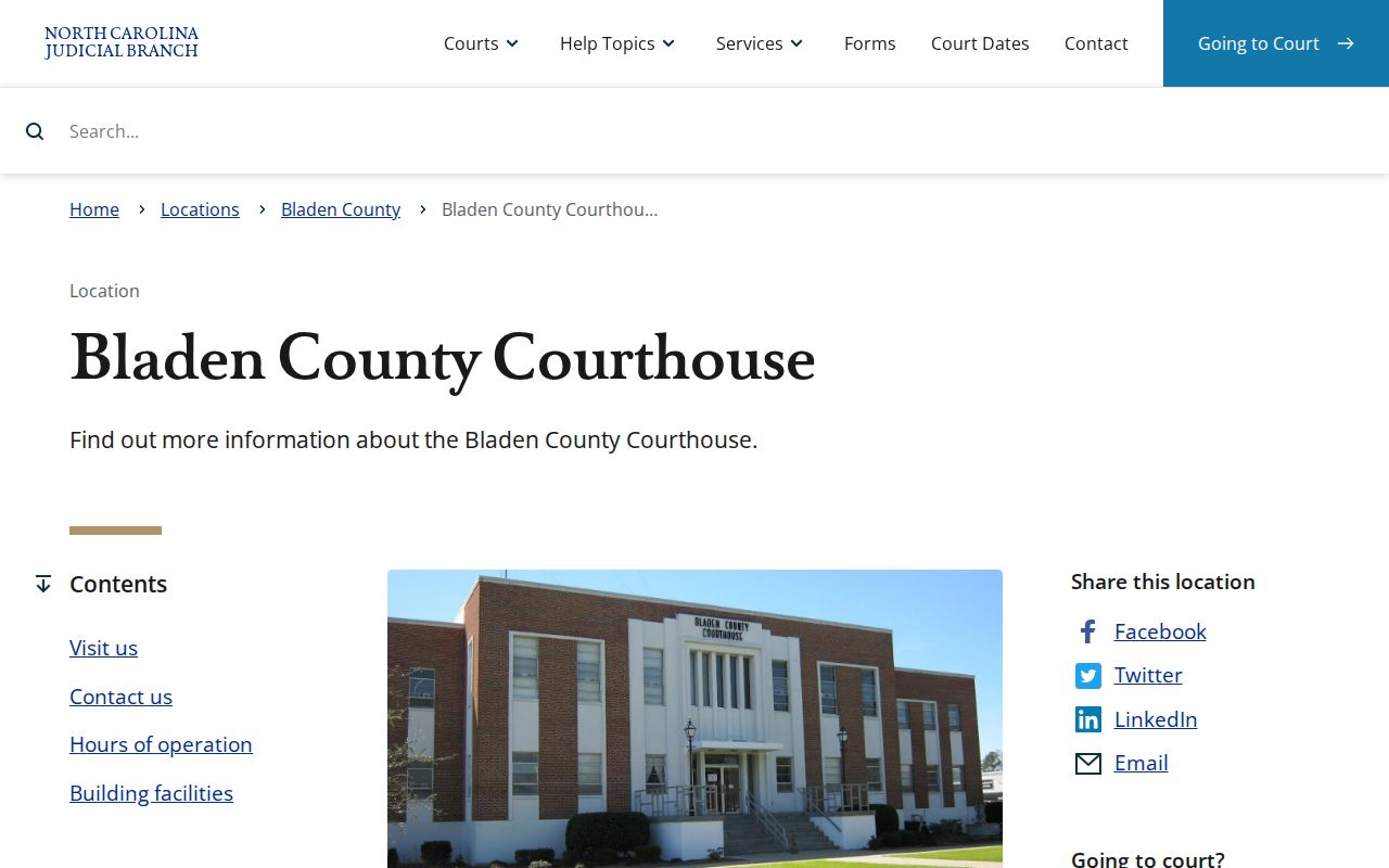 Bladen County criminal records courthouse access page