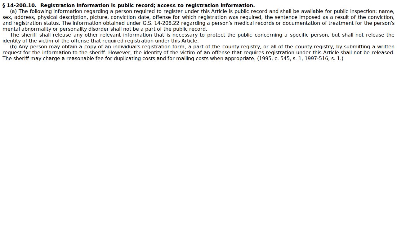 Bladen County sex offender registry public fields statute