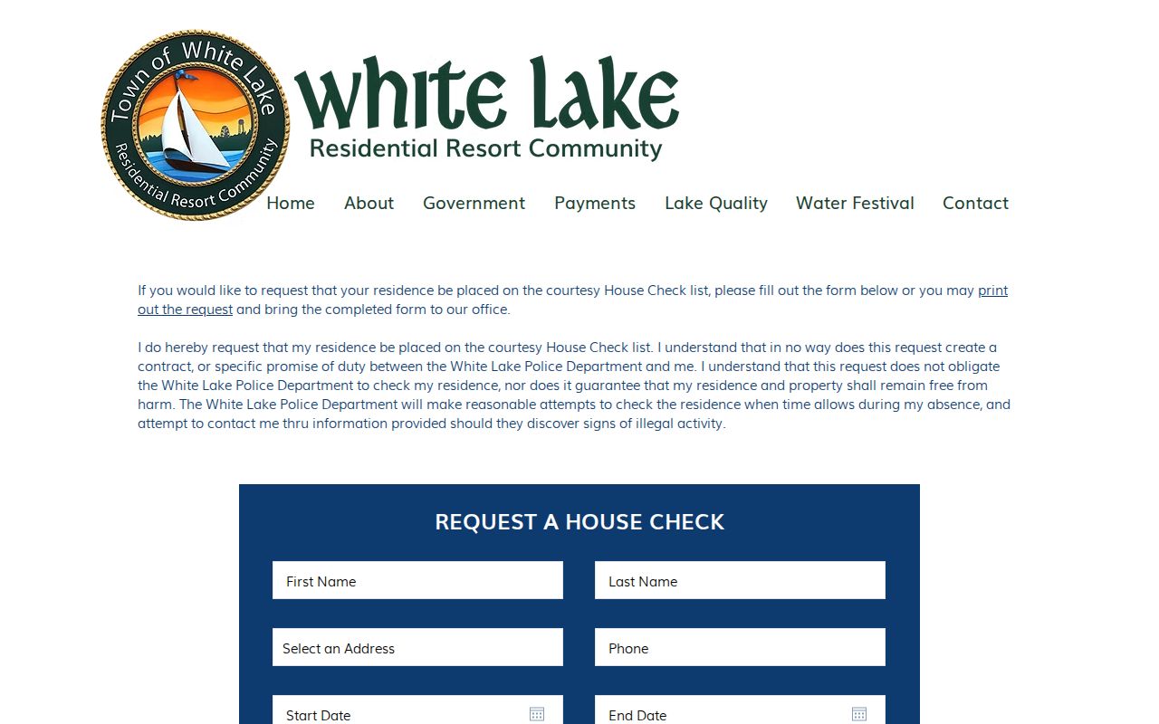 White Lake police House Check Request and criminal record context